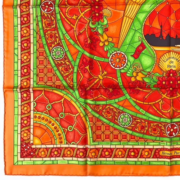 RARE! NWT Hermes Scarf Carré 90 "Lumbers de Paris" in Orange - Picture 9 of 10